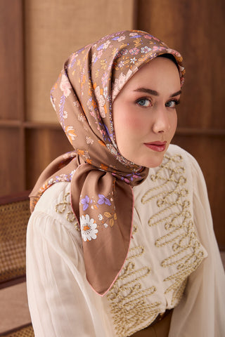 Twill İpek Eşarp Botanical Kahverengi - Twill İpek Eşarp - | Silk Home
