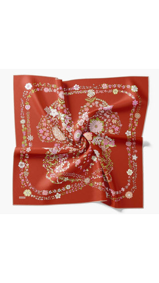 Twill İpek Eşarp Botanical Kiremit - Twill İpek Eşarp - | Silk Home