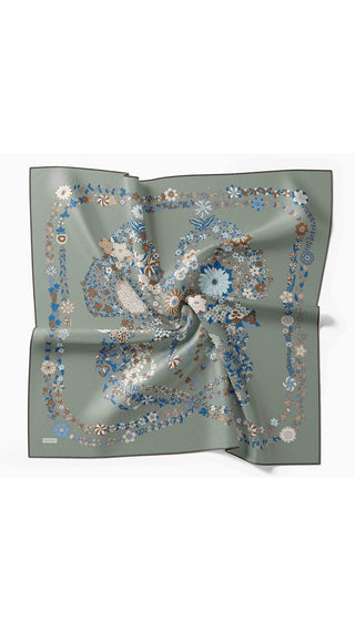 Twill İpek Eşarp Botanical Koyu Gri - Twill İpek Eşarp - | Silk Home