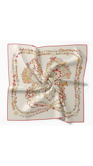 Twill İpek Eşarp Botanical Krem - Twill İpek Eşarp - | Silk Home