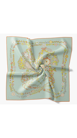 Twill İpek Eşarp Botanical Mint Yeşil - Twill İpek Eşarp - | Silk Home