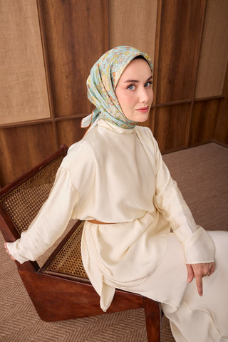 Twill İpek Eşarp Botanical Mint Yeşil - Twill İpek Eşarp - | Silk Home