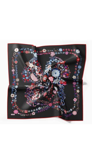 Twill İpek Eşarp Botanical Siyah - Twill İpek Eşarp - | Silk Home