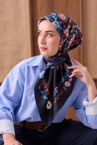 Twill İpek Eşarp Botanical Siyah - Twill İpek Eşarp - | Silk Home