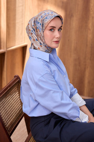 Twill İpek Eşarp Botanical Vizon - Twill İpek Eşarp - | Silk Home