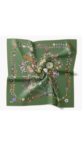 Twill İpek Eşarp Botanical Yeşil - Twill İpek Eşarp - | Silk Home