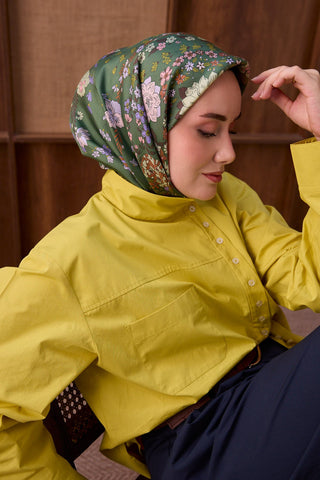 Twill İpek Eşarp Botanical Yeşil - Twill İpek Eşarp - | Silk Home