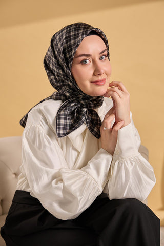 Twill İpek Eşarp Ekose Haki
