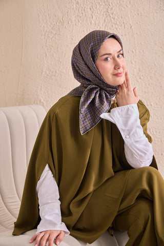 Twill İpek Eşarp Ekose Mor