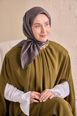 Twill İpek Eşarp Ekose Mor
