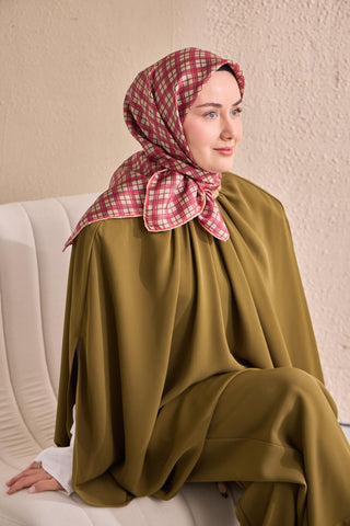 Twill İpek Eşarp Ekose Pembe