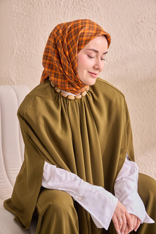 Twill İpek Eşarp Ekose Turuncu