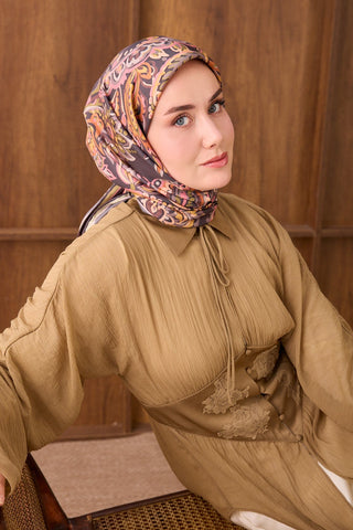 Twill İpek Eşarp Ethnic Paisley Antrasit - Twill İpek Eşarp - | Silk Home