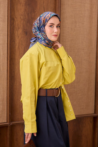 Twill İpek Eşarp Ethnic Paisley Gece Mavisi - Twill İpek Eşarp - | Silk Home