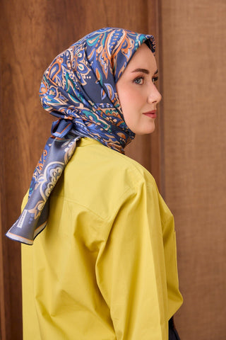 Twill İpek Eşarp Ethnic Paisley Gece Mavisi - Twill İpek Eşarp - | Silk Home