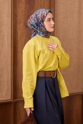 Twill İpek Eşarp Ethnic Paisley Gece Mavisi - Twill İpek Eşarp - | Silk Home