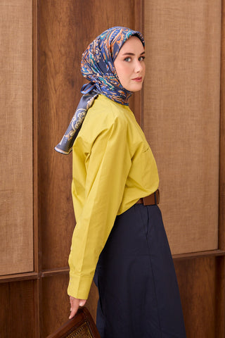 Twill İpek Eşarp Ethnic Paisley Gece Mavisi - Twill İpek Eşarp - | Silk Home