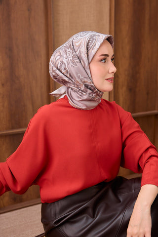 Twill İpek Eşarp Ethnic Paisley Gri - Twill İpek Eşarp - | Silk Home