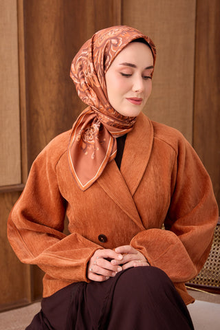Twill İpek Eşarp Ethnic Paisley Kiremit - Twill İpek Eşarp - | Silk Home