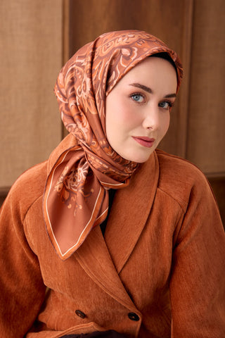 Twill İpek Eşarp Ethnic Paisley Kiremit - Twill İpek Eşarp - | Silk Home