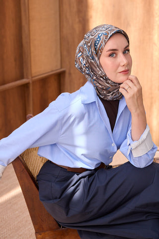Twill İpek Eşarp Ethnic Paisley Koyu Vizon - Twill İpek Eşarp - | Silk Home
