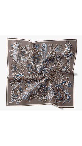 Twill İpek Eşarp Ethnic Paisley Koyu Vizon - Twill İpek Eşarp - | Silk Home