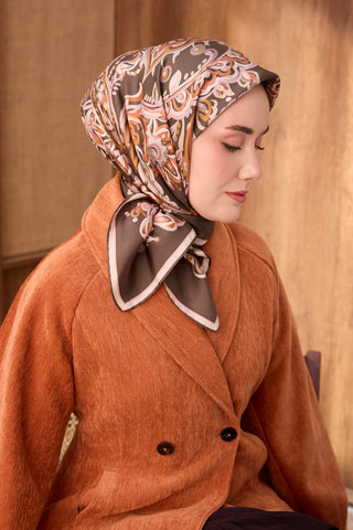 Twill İpek Eşarp Ethnic Paisley Koyu Yeşil - Twill İpek Eşarp - | Silk Home