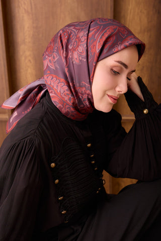Twill İpek Eşarp Ethnic Paisley Mürdüm - Twill İpek Eşarp - | Silk Home