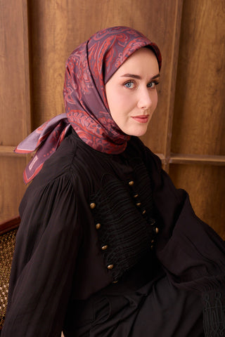 Twill İpek Eşarp Ethnic Paisley Mürdüm - Twill İpek Eşarp - | Silk Home