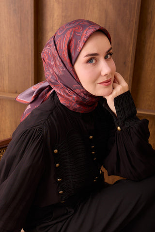 Twill İpek Eşarp Ethnic Paisley Mürdüm - Twill İpek Eşarp - | Silk Home