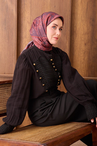 Twill İpek Eşarp Ethnic Paisley Mürdüm - Twill İpek Eşarp - | Silk Home