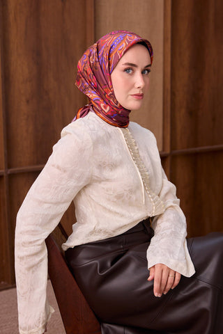 Twill İpek Eşarp Ethnic Paisley Şarabi - Twill İpek Eşarp - | Silk Home