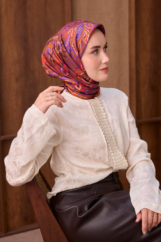Twill İpek Eşarp Ethnic Paisley Şarabi - Twill İpek Eşarp - | Silk Home