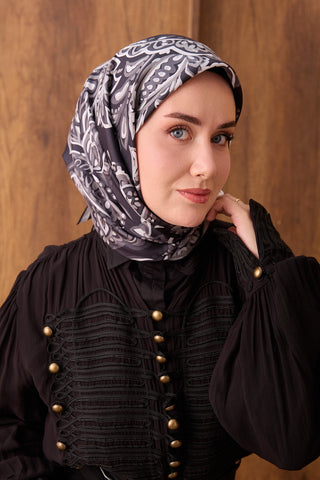 Twill İpek Eşarp Ethnic Paisley Siyah - Twill İpek Eşarp - | Silk Home