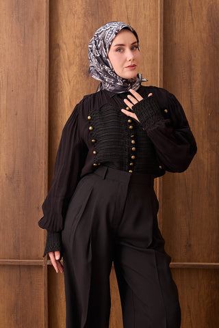 Twill İpek Eşarp Ethnic Paisley Siyah - Twill İpek Eşarp - | Silk Home