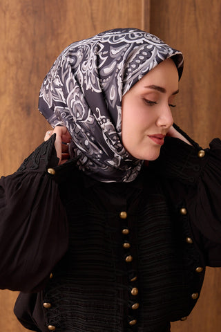 Twill İpek Eşarp Ethnic Paisley Siyah - Twill İpek Eşarp - | Silk Home