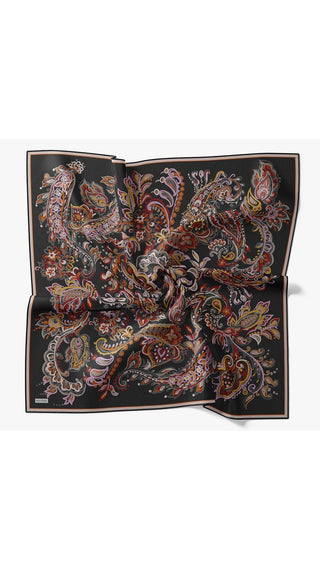 Twill İpek Eşarp Ethnic Paisley Siyah - Twill İpek Eşarp - | Silk Home