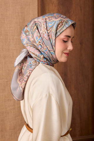Twill İpek Eşarp Ethnic Paisley Su Yeşili - Twill İpek Eşarp - | Silk Home