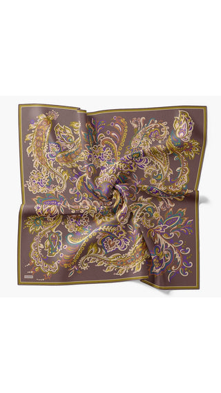 Twill İpek Eşarp Ethnic Paisley Yağ Yeşili - Twill İpek Eşarp - | Silk Home