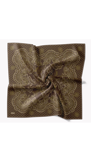 Twill İpek Eşarp Floral Paisley Acı Kahve - Twill İpek Eşarp - | Silk Home
