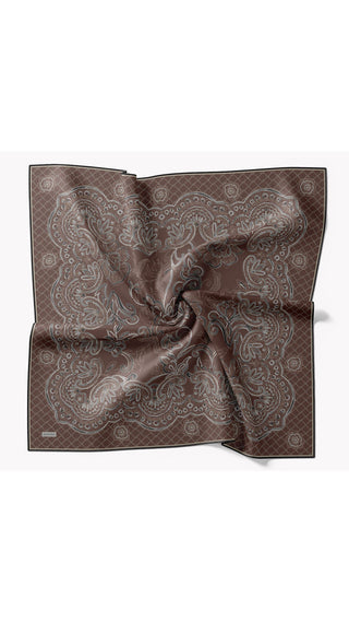 Twill İpek Eşarp Floral Paisley Acı Kahve - Twill İpek Eşarp - | Silk Home