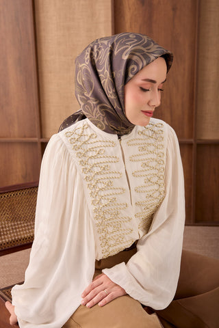Twill İpek Eşarp Floral Paisley Acı Kahve - Twill İpek Eşarp - | Silk Home