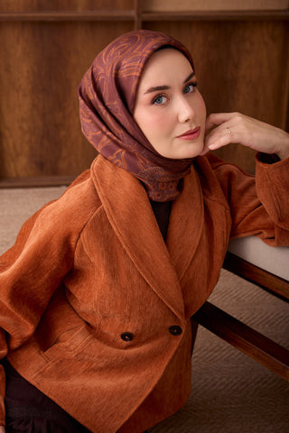 Twill İpek Eşarp Floral Paisley Bordo - Twill İpek Eşarp - | Silk Home