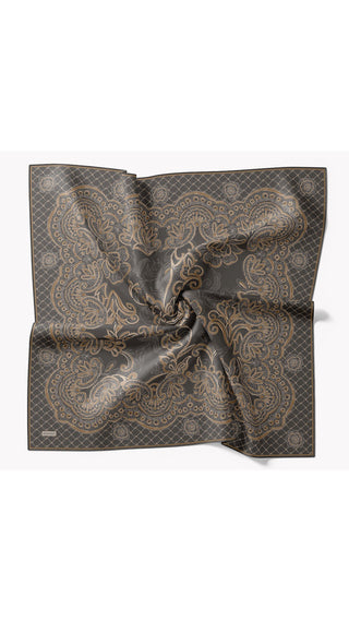 Twill İpek Eşarp Floral Paisley Füme - Twill İpek Eşarp - | Silk Home