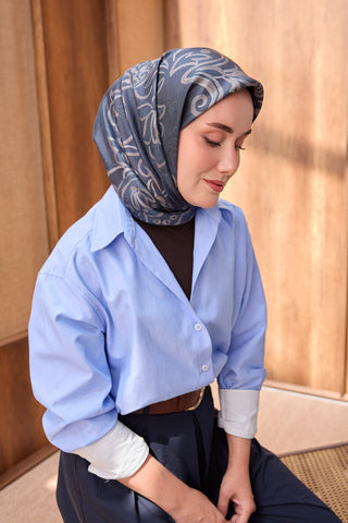 Twill İpek Eşarp Floral Paisley Gece Mavisi - Twill İpek Eşarp - | Silk Home