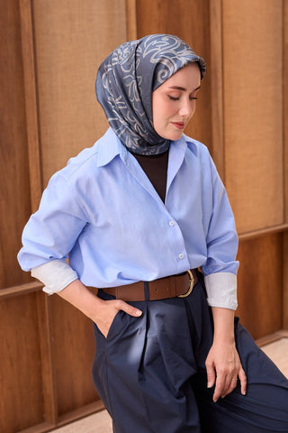 Twill İpek Eşarp Floral Paisley Gece Mavisi - Twill İpek Eşarp - | Silk Home