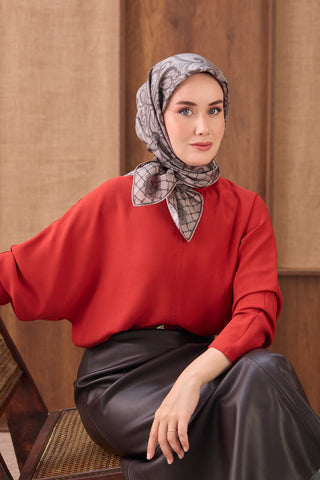 Twill İpek Eşarp Floral Paisley Gri - Twill İpek Eşarp - | Silk Home