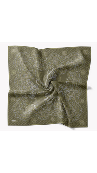 Twill İpek Eşarp Floral Paisley Haki - Twill İpek Eşarp - | Silk Home
