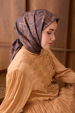 Twill İpek Eşarp Floral Paisley Kahverengi - Twill İpek Eşarp - | Silk Home