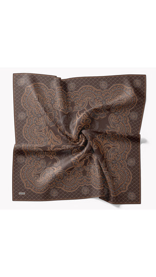 Twill İpek Eşarp Floral Paisley Kahverengi - Twill İpek Eşarp - | Silk Home